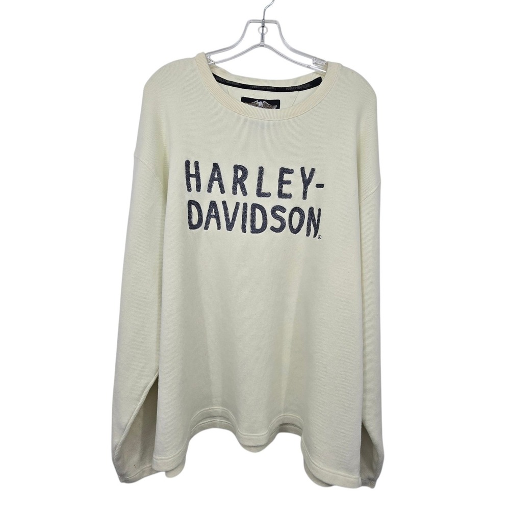 Harley Davidson Thermal Sweater Mens XXL Cream Knit Vintage 90s Y2K style Logo